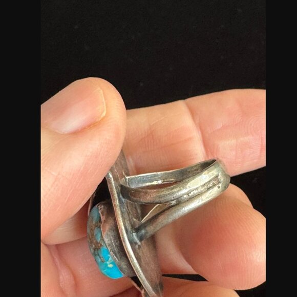 Vintage Sterling Silver Turquoise Feather Ring w/2 Natural Stones – 19g - Picture 5 of 6
